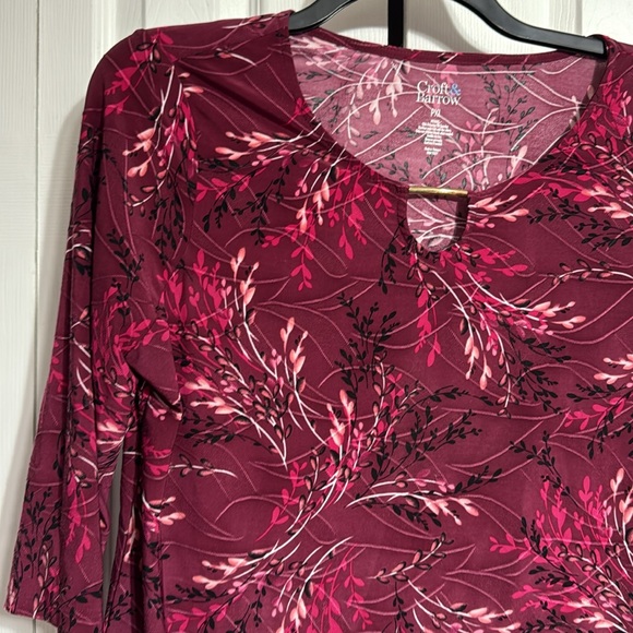Croft & Barrow maroon floral branch pattern top shirt blouse size PXL - Picture 2 of 8